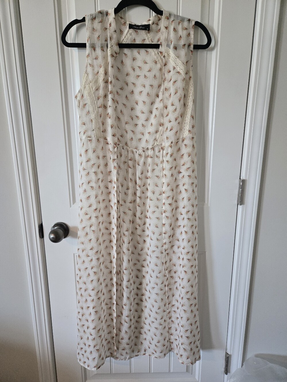 Anna Grace Cream Floral Dress with Tiny Pink Roses